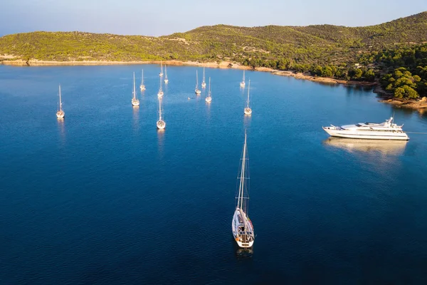 Letecký Pohled Jachet Plachetnic Marině Ostrově Spetses Egejské Moře Řecko — Stock fotografie