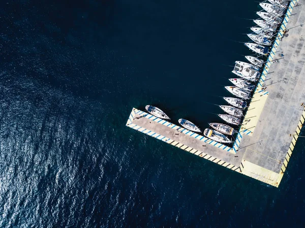 Aerial View Sailing Yaht Pier Aegean Sea Greece — Stock Photo, Image