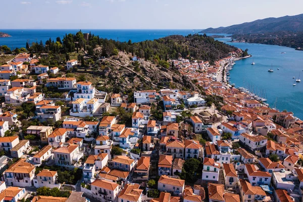 Üstten Görünüm Poros Adası Deniz Marina Ege Adaları Yunanistan — Stok fotoğraf