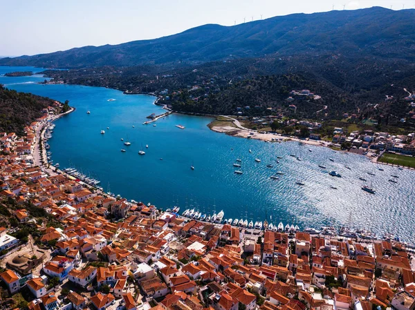 Blick Von Oben Auf Den Yachthafen Der Insel Poros Ägäis — Stockfoto