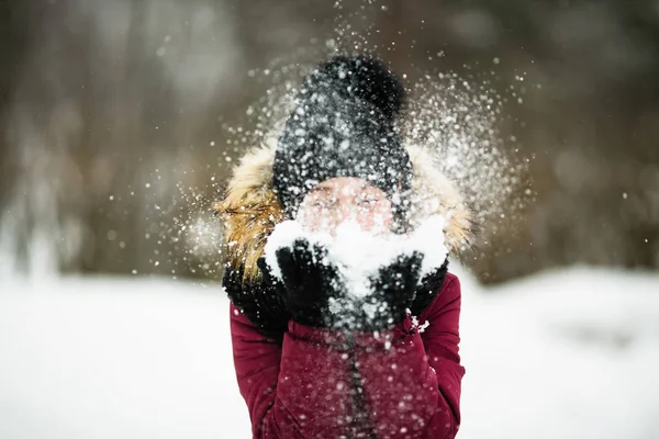 Ten Year Old Girl Enjoys Snow Amazing Winter — Stock Photo, Image