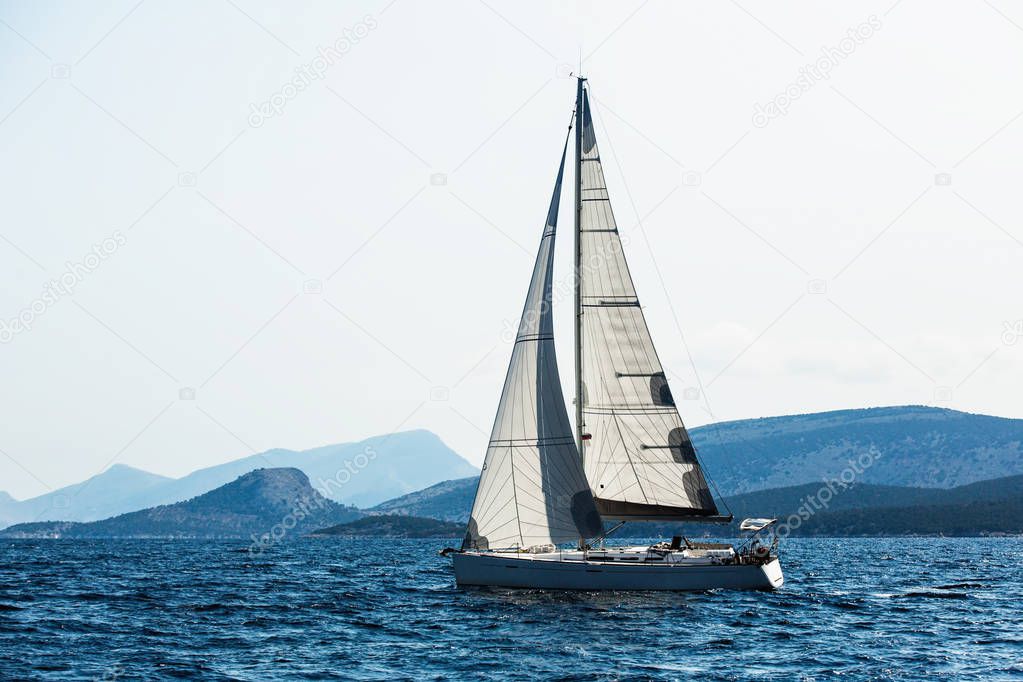 Sailing yacht boat in the Aegean Sea.