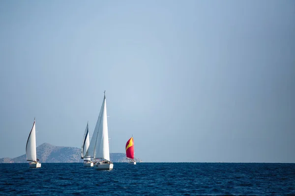 Luxus Vitorlás Hajók Részt Yacht Regatta Égei Tenger Görögország — Stock Fotó