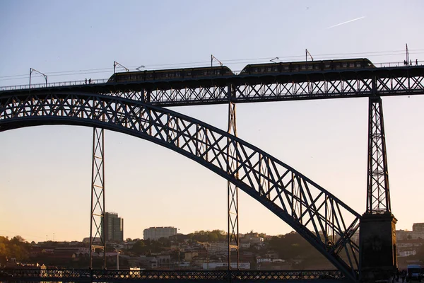 Silhueta Uma Ponte Dom Luis Porto Portugal — Fotografia de Stock