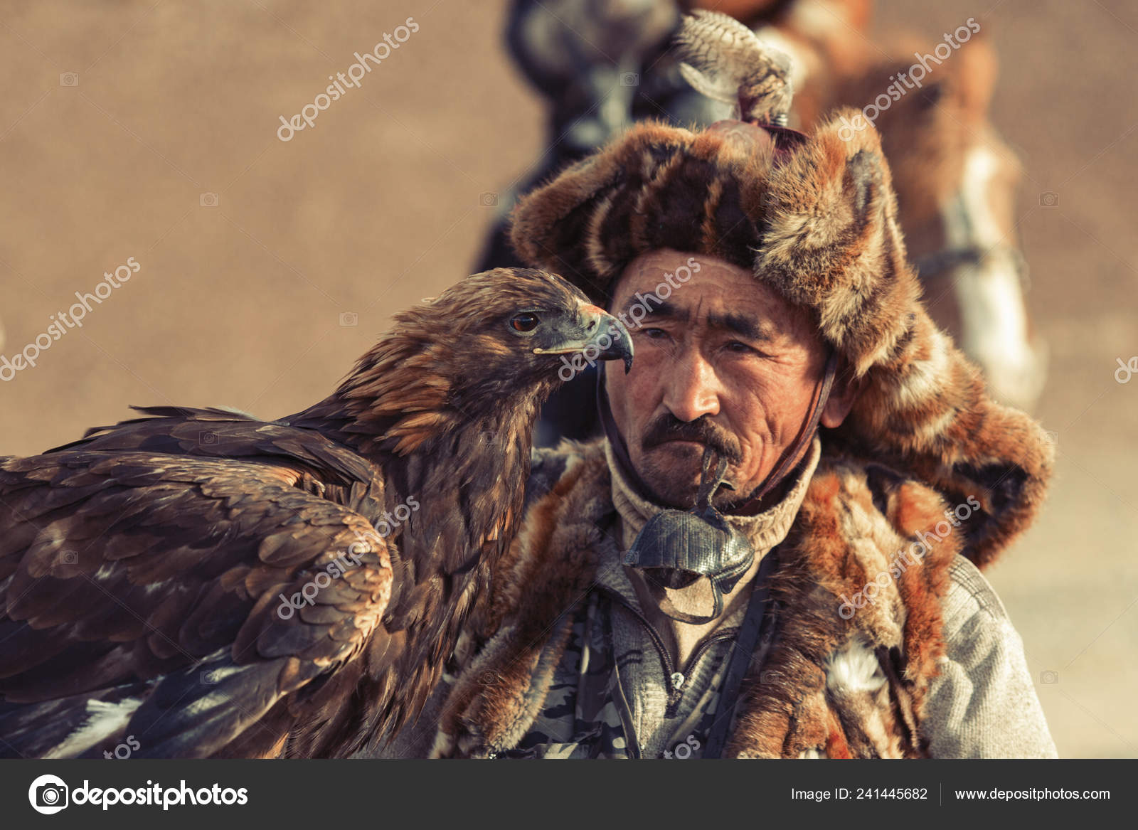 Sagsay Mongolia Sep 2017 Berkutchi Kazakh Eagle Hunter While
