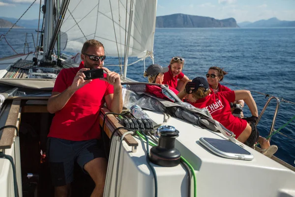 Poros Griekenland Okt 2018 Zeilers Deelnemen Aan Zeilregatta 20E Ellada — Stockfoto