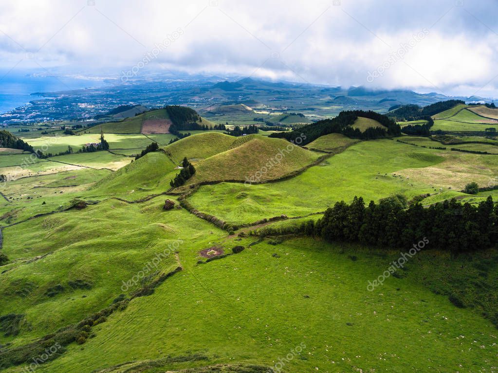 Green fields of San Miguel island, Azores - Portugal. 