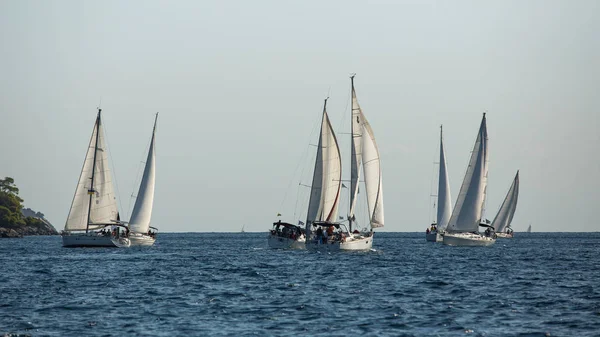 Poros, Yunanistan - 10 Ekim 2018: Yelkenli katılmak 20 Ellada sonbahar 2018 Yunan Adası arasında grup Ege Denizi'nde Cyclades ve Saronic Gulf Yelkenli.