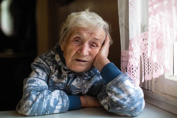 Portrait Melancholy Elderly Woman — Stock Photo, Image