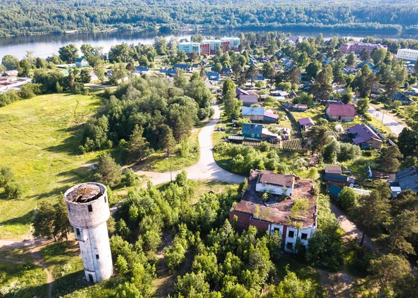 Tipik Kent Tipi Köyü Leningrad Bölgesinde Rusya Topraklarının Havadan Görünümü — Stok fotoğraf