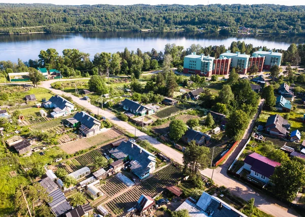 Tipik Kent Tipi Köyü Leningrad Bölgesinde Rusya Topraklarının Havadan Görünümü — Stok fotoğraf