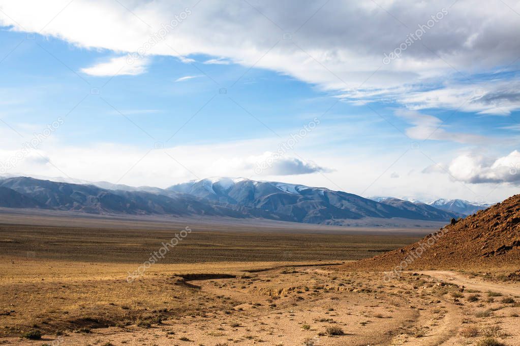 Landscape of the Western Mongolian steppe in the foothills.