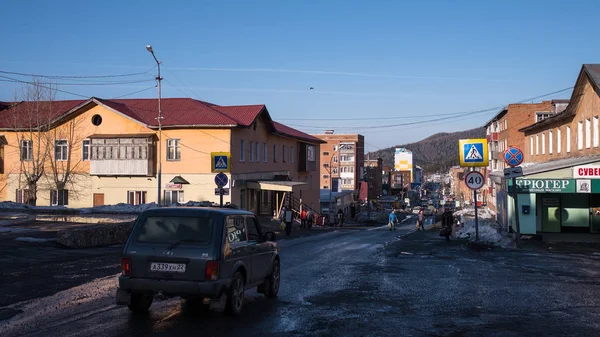 Шерегеш Россия Мар 2019 Одной Улиц Поселка Городского Типа Шерегеш — стоковое фото