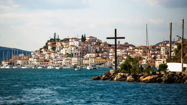 Vista Poros Desde Mar Marina Grecia — Foto de Stock