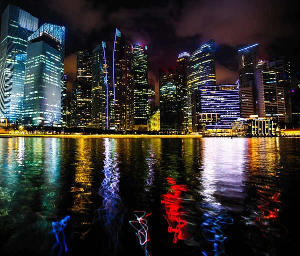 Scena Notturna Del Distretto Finanziario Marina Bay Singapore — Foto Stock