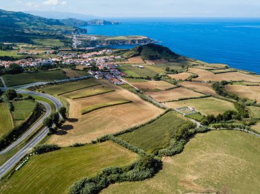 San Miguel adası üst görünümü, Azores, Portekiz.