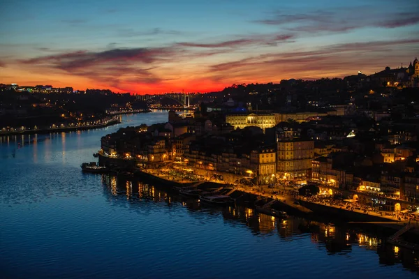 View Ribeira Douro River Dom Luis Bridge Beautiful Twilight Porto — стоковое фото