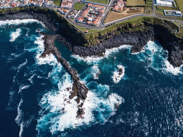 Vista Aérea Surf Oceânico Costa Dos Recifes Ilha San Miguel — Fotografia de Stock