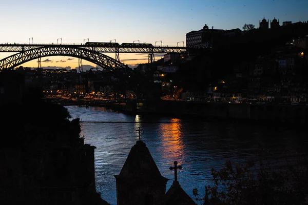 Gece Görünümü Dom Luis Bridge Douro Nehri Porto Portekiz — Stok fotoğraf
