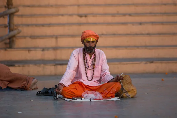 Varanasi Indie Březen 2018 Sádhu Nebo Baba Svatý Muž Ghát — Stock fotografie