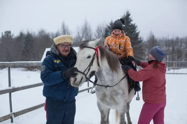 Podporozhye Russia Jan 2018 Training Children Riding Framework Revival Program — Stock Photo, Image