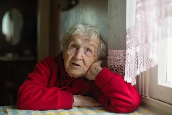 Portrait Thoughtful Elderly Woman Old Lady — Stock Photo, Image