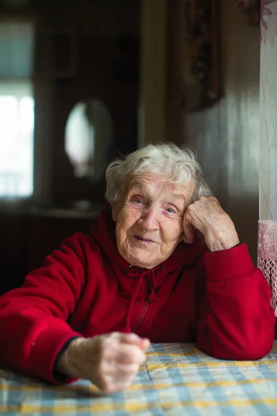 Portrait Emotional Elderly Woman His Home — Stock Photo, Image