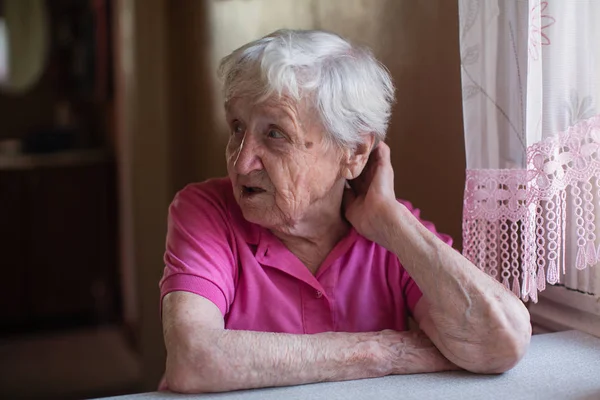 Elderly Woman Pensioner Kitchen Portrait — Stock Photo, Image