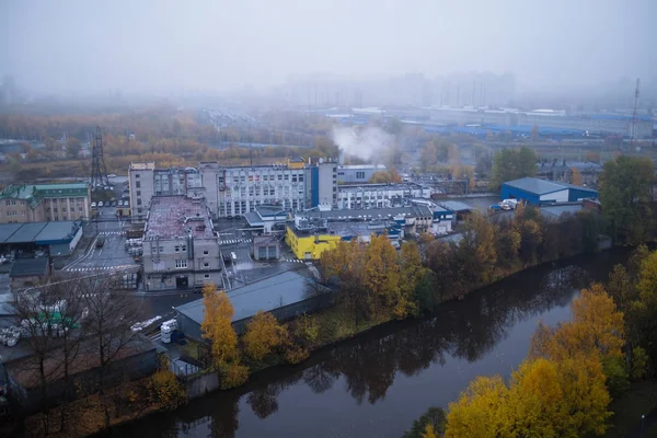 Pohled Průmyslovou Oblast Města Továrnami Environmentální Problémy — Stock fotografie