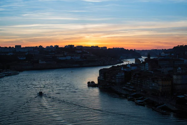 Crepuscolo Sul Fiume Douro Vista Dall Alto Oporto Portogallo — Foto Stock