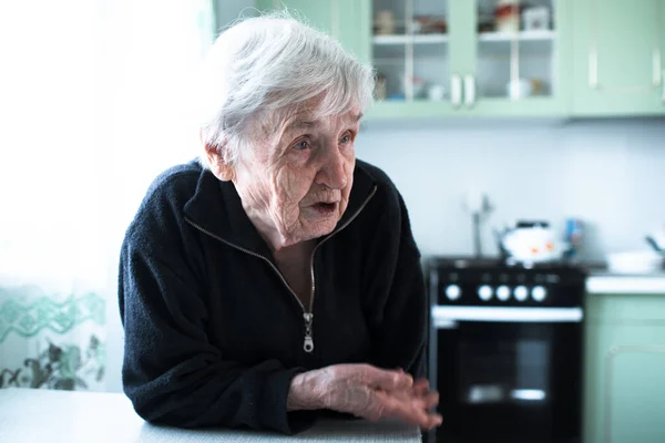 Elderly Woman Portrait Window House — Stock Photo, Image