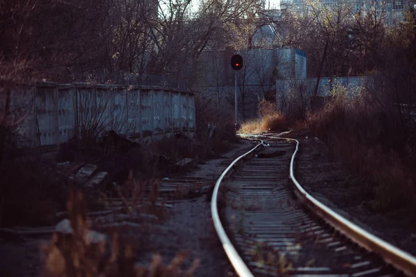 Sanayi Bölgesinde Demiryolu Elektrik Hatları Var Rusya — Stok fotoğraf