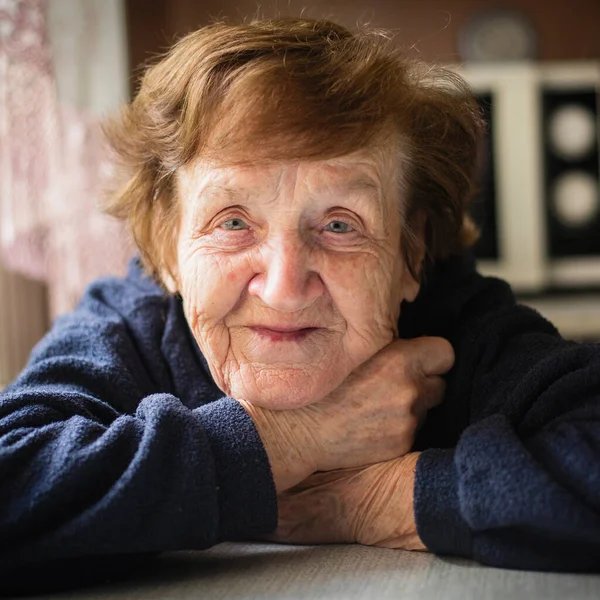 Portrait Joyful Old Woman Her Home Elderly Pensioners — Stock Photo, Image