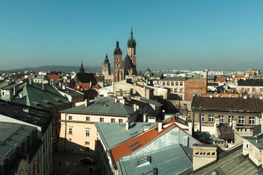 Krakow 'un en iyi manzarası eski şehir merkezi, Polonya.