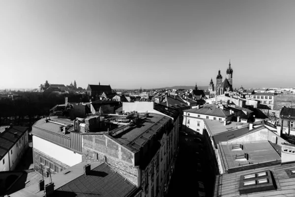 Vue Dessus Vieux Centre Ville Cracovie Pologne Photo Noir Blanc — Photo