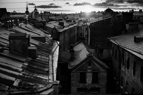 Photo Noir Blanc Vue Sur Toit Saint Pétersbourg Pendant Nuit — Photo