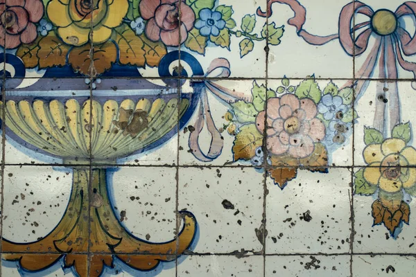 Traditionele Oude Tegels Muur Straat Portugees Geschilderd Tin Geglazuurd Azulejos — Stockfoto