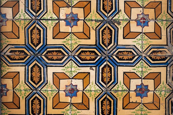 Traditionell Gammal Kakel Vägg Gatan Portugisiska Målade Tenn Glaserade Azulejos — Stockfoto