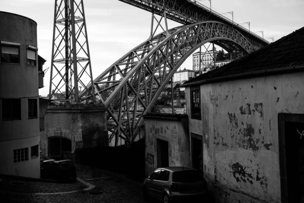 Rue Dans Centre Historique Porto Portugal Photographie Noir Blanc — Photo