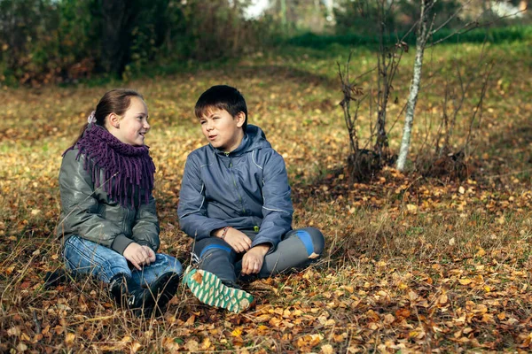 数人の若者が公園でロマンチックな出会い — ストック写真