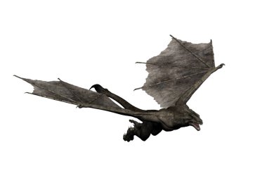 Uçuşta, 3d dijital dalış wyvern Illustration fantezi illüstrasyon render