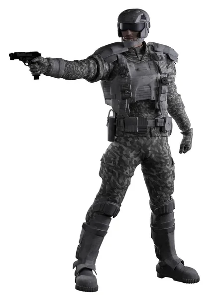 Science Fiction Illustration Future Marine Ranger Soldier Wearing Urban Camouflage — Stock Photo, Image