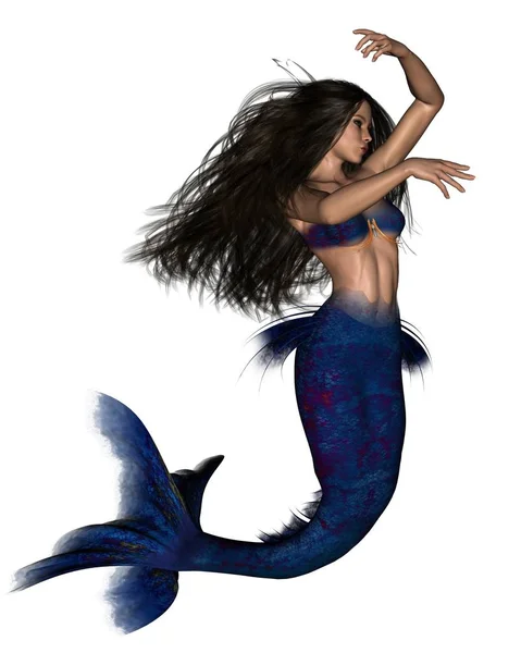 美しい濃い髪人魚 のイラストをデジタル ファンタジーの図を描画 — ストック写真