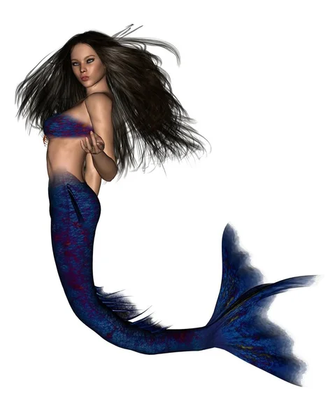 美しい濃い髪人魚 のイラストをデジタル ファンタジーの図を描画 — ストック写真