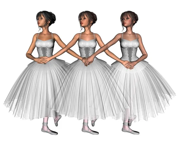 例证三芭蕾舞作为天鹅从天鹅湖芭蕾3D 数字渲染的例证 — 图库照片