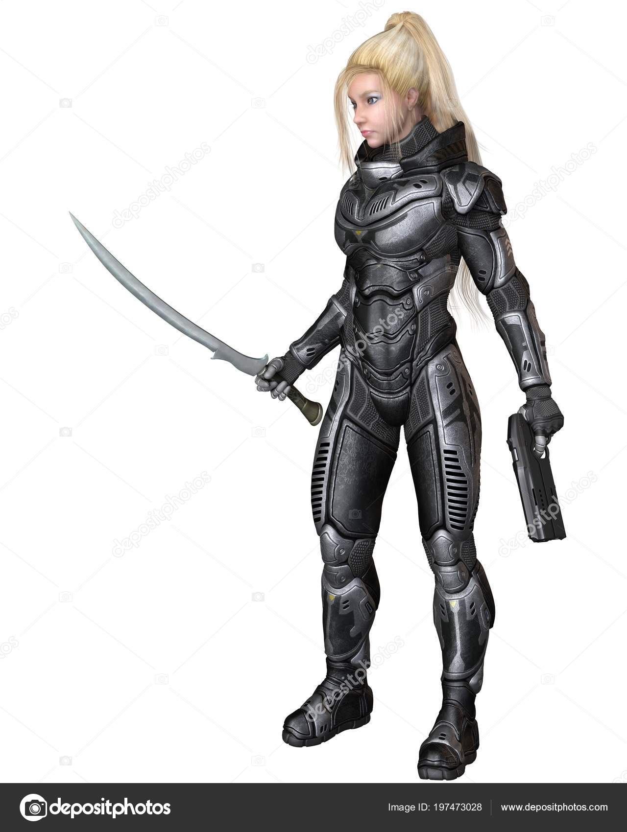 Science Fiction Illustration Blonde Female Future Soldier Protective  Armoured Space Stock Photo by ©algolonline 197473028