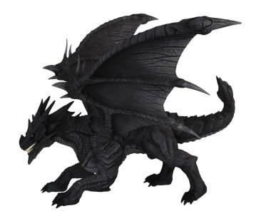 Yan görünümü - büyük siyah ejderha fantezi 3d dijital illüstrasyon render