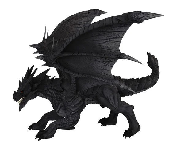 側面図 の大規模なブラック ドラゴン ファンタジー デジタル イラストを表示 — ストック写真