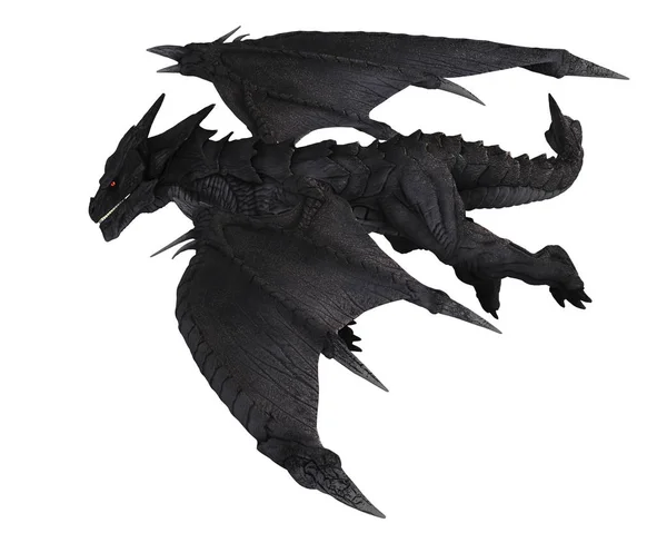 Fantasia Ilustração Grande Dragão Negro Voando Vista Lateral Ilustração Renderizada — Fotografia de Stock