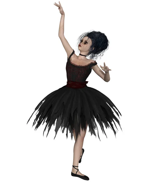 Illustrazione Fantasy Una Piccola Ballerina Gotica Con Grandi Occhi Indossando — Foto Stock